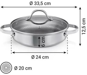 Panvica hlboká SteelCRAFT s pokrievkou ø 24 cm, 2 úchyty, 24 cm