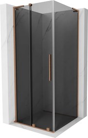 Mexen Velar L, sprchový kút s posuvnými dverami 90 x 90 cm, 8mm šedé sklo, medená matná, 871-090-090-43-65
