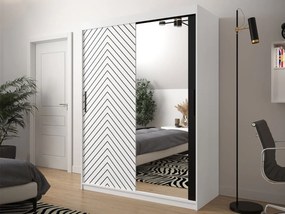 Posuvná skriňa so zrkadlom Ratintu 2 150 cm, zásuvka: nie, Farby: biela / biela + čierny mat