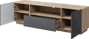 RTV skrinka s zásuvkou Asha 167 cm - dub artisan / matný riviera kameň