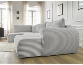 Svetlosivá menčestrová rozkladacia/s úložným priestorom rohová pohovka (ľavý roh/do tvaru "U") Lucien – Bobochic Paris