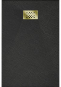 Mexen Hugo, obdĺžniková sprchová vanička SMC 120 x 80 cm, čierna, zlatá krytka, 42708012-G