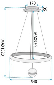 Toolight Toolight, stropné svietidlo 50cm, 80W, 4000K, 5000lm, G142-CP, zlatá, OSW-02612