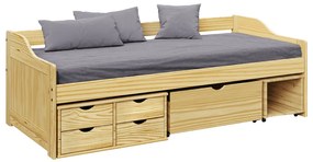 Posteľ s úložným priestorom, prírodná, masív, 90x200, MAXI NEW