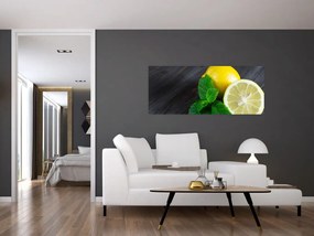 Obraz citrónov a mäty na stole (120x50 cm)