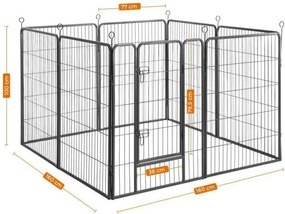Ohrádka pre šteňatá a malé domáce zvieratá, 8 mriežok, sivá