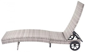 Lehátko HWC-D80, polyratan - sivá, béžový vankúš