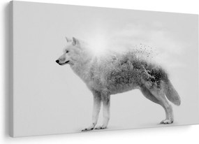 Obraz - Arktický vlk zrkadliaci divokú krajinu, čiernobiely (90x60 cm)