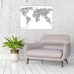 Sklenený obraz - Mapa v líniách (70x50 cm)