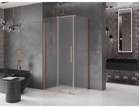 Mexen Velar, sprchový kút s posuvnými dverami 90 x 110 cm, 8mm sklo námraza, medená matná, 871-090-110-31-65