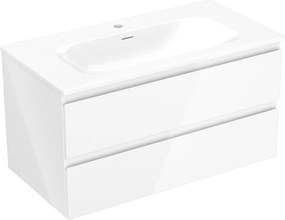 Mexen Orio, kúpeľňová skrinka 90 cm s umývadlom Vela, 2 zásuvky, biela lesklá, 91A10-09047-2-BFF00-W23M00