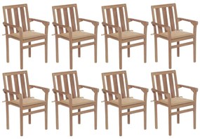 Stohovateľné záhradné stoličky s podložkami 8 ks tíkový masív 3073436