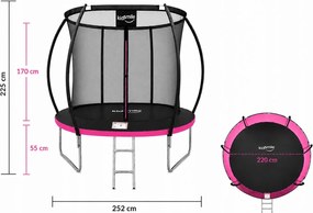 TRENDIE Trampolína s vnútornou sieťou 252 cm ružová + rebrík