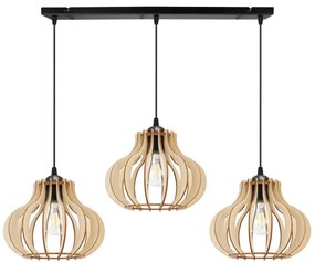 Závesné svietidlo Timber 3, 3x drevené tienidlo