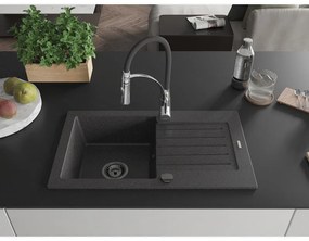 Mexen Pablo, 1-komorový granitový drez 752x436x161 mm a drezová batéria Aster, čierna škvrnitá, 6510-76-73450-07-B