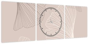 Obraz - Béžové listy N⁰6 (s hodinami) (90x30 cm)