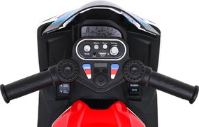 Ramiz BMW HP4 detský motocykel na batérie červený + 3 kolieska + LED + MP3 USB + ekokoža