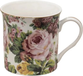 Porcelánový hrnček s kvetmi a zlatou linkou Pink Flowers - 12*8*9 cm / 330 ml
