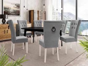 Rozkladací stôl 140x80 so 6 stoličkami ST67, Farby: čierny, Farby: biela, Potah: Magic Velvet 2217