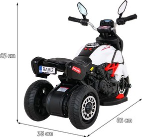 Ramiz Motorka Fast Tourist na batérie pre deti biela + audio + svetlá + ekokoža