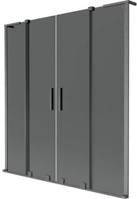 Mexen Velar L Duo, 2-krídlová posuvná vaňová zástena 150 x 150 cm, 8mm šedé sklo, brúsený grafit, 896-150-003-42-66