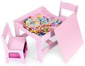 Zostava detského nábytku, stôl + 2 stoličky, kriedová tabuľa, ružová, ECOTOYS
