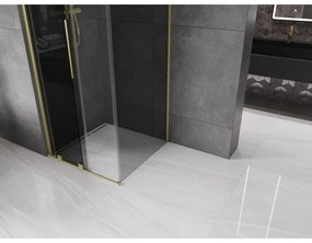 Mexen Velar, sprchový kút s posuvnými dverami 100 x 100 cm, 8mm šedé sklo, zlatá matná, 871-100-100-41-55