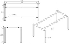 Stolová podnož SQUARE, 1600 x 800 x 725 mm, sivostrieborná