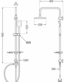 Mexen sprchový set T62 s hornou hlavicou 20x20 cm, čierna, 798626293-70