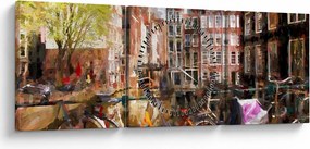 Obraz - Amsterdam, maľba (s hodinami) (90x30 cm)