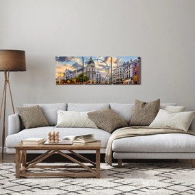 Obraz - Calle Gran Vía, Madrid, Španielsko (s hodinami) (90x30 cm)