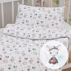 Biante Detské bavlnené posteľné obliečky do postieľky Sandra SA-372 Myšky a konvičky na bielom Do postieľky 100x135 a 40x60 cm