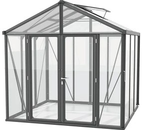 Skleník Vitavia Zeus Comfort 6200 kombinácia skla a polykarbonátu 258x242 cm čierny vr. podlahového rámu
