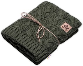 Bambusová detská pletená deka, vzor pletený vrkoč, 80 x100 cm, khaki