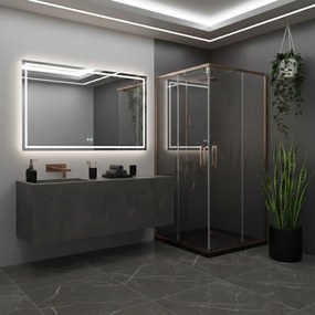 Rea City, sprchový kút s posuvnými dverami 90×90 cm + biela sprchová vanička Savoy, medená matná, REA-K6984