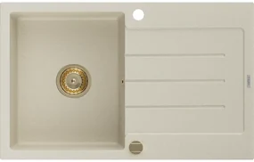 Mexen Bruno, granitový drez 795x495x200 mm, 1-komorový, béžová so zlatým sifónom, 6513791010-69-G