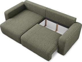 Zelená menčestrová rozkladacia/s úložným priestorom rohová pohovka (ľavý roh/s leňoškou) Kona – Makamii