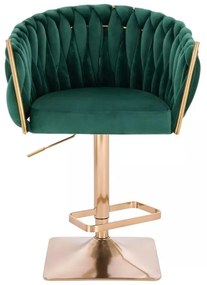 LuxuryForm DESIGN Barová stolička NORDEN VELUR na zlatej hranatej podstave - zelená