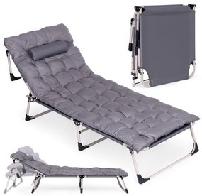 Polohovateľné skladacie lehátko s poduškou sivej farby