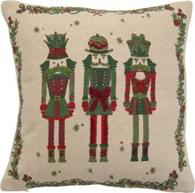 Polštář Nutcrackers z bavlny v barvě slonové kosti a tmavě zelené – 45*45*15 cm