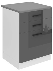 Kuchynská skrinka Belini Premium Full Version spodná so zásuvkami 60 cm šedý lesk s pracovnou doskou