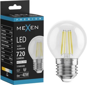 Mexen Vintis, LED filamentová žiarovka E27, G45, 6 W, neutrálna biela 4000K, číra, L156-E27-0640-00