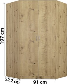 Rohová šatníková skriňa Case, dub artisan