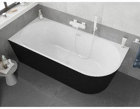 Mexen Silo, rohová voľne stojaca ryhovaná vaňa, ľavá, 170 x 80 cm, biela-čierna, biely prepad, 52891708075L-20