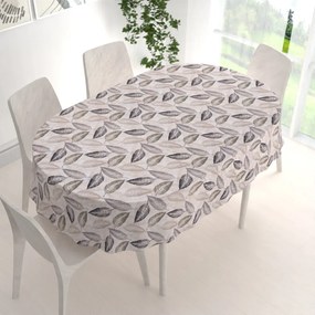 Biante Dekoračný oválny obrus PML-056 Zeleno-čierne listy na béžovom 140x160 cm