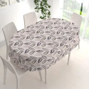 Biante Dekoračný oválny obrus PML-056 Zeleno-čierne listy na béžovom 120x180 cm