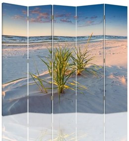 Ozdobný paraván, Fialové světlo nad pláží - 180x170 cm, päťdielny, klasický paraván