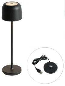 Stolná lampa čierna nabíjateľná vrátane nabíjacej stanice - Raika