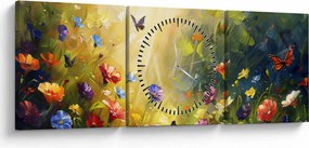 Obraz - Jarná kvetinová lúka, maľba (s hodinami) (90x30 cm)