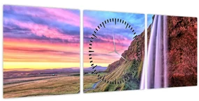 Obraz - Vodopád Seljalandsfoss (s hodinami) (90x30 cm)